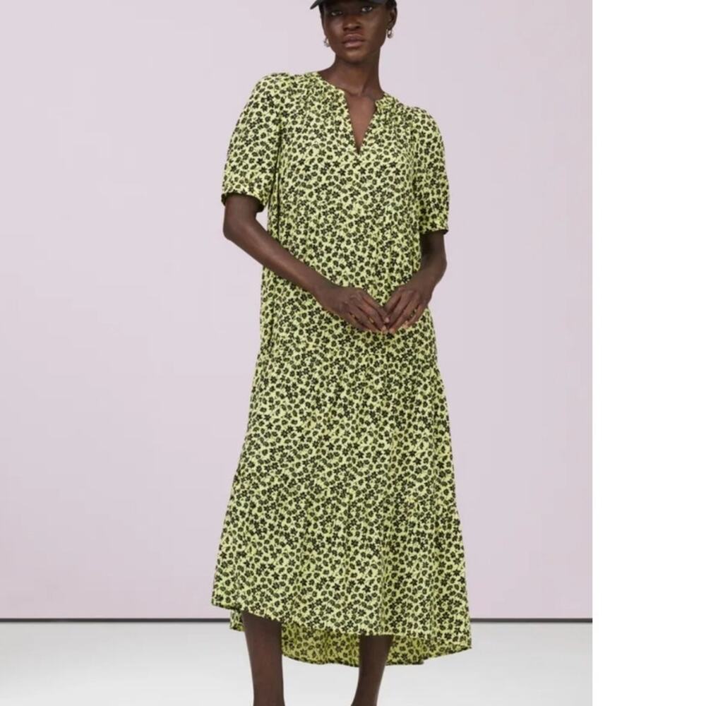 Whistles Buttercup Floral Trapeze Midi Dress UK4 US0 XS Yellow Black Cottagcore